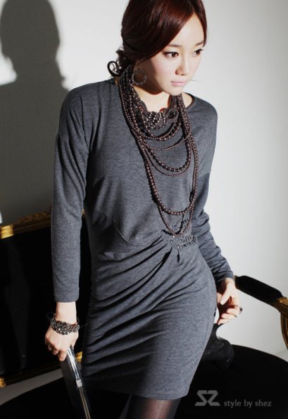  [[*พร้อมส่ง F]] [SZ-1588] SZ++เดรส++เดรสสีเทาเข้ารูปแขนยาว คอกลม ปักเลื่อมเงินข้างเอวดีไซดน์สวยค่ะ(รุ่นGY1807)