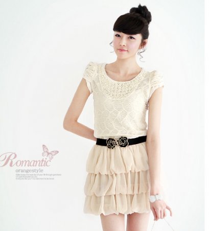  [[*พร้อมส่ง M]] [SZ-1651] SZ++กระโปรง++กระโปรงระบายชั้นสีครีมผ้าซีฟอง เอวซิปค่ะ(รุ่น TY0510)