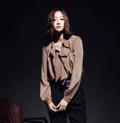  [[*พร้อมส่ง S]] [SZ-1680] SZ++เสื้อ++เสื้อเชิ๊ตสีน้ำตาลผ้าไหมหน้าอกระบาย แขนยาวค่ะ