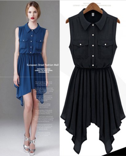  [[*พร้อมส่งS M L XL ]] [SZ-2051] Shezyy++เดรส++เดรสสีดำแขนกุด คอปก เอวจั๊ม