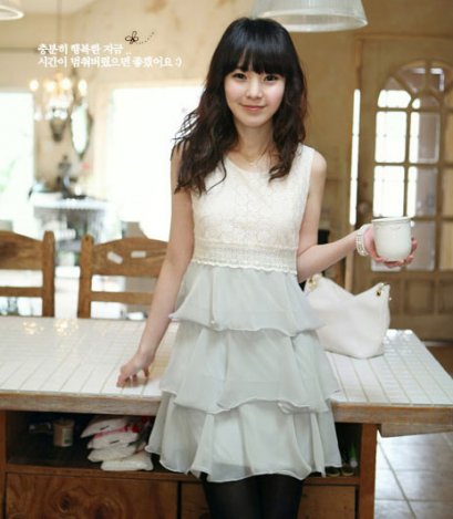 [[*พร้อมส่ง S]] [เดรสลูกไม้] [SZ-3052] SZ++เดรส++เดรสเสื้อลูกไม้สีขาวแขนกุด กระโปรงสีฟ้าสดใสระบายชั้นค่ะ