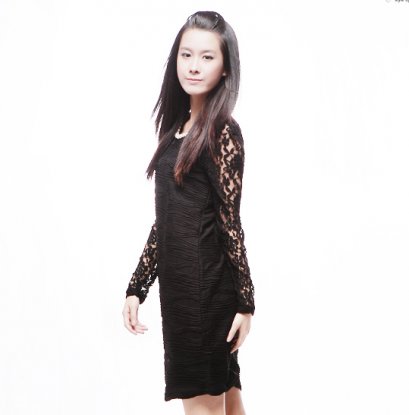      [[*พร้อมส่ง S]] [เดรสลูกไม้] [SZ-3326] SZ ++เดรส++ เดรสแขนลูกไม้สีดำ 