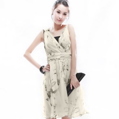      [[*พร้อมส่ง S]] [SZ-3437] Shezyy ++เดรส++ เดรสแขนกุดสีเบจ 