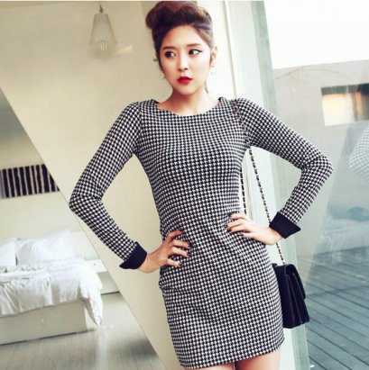  [*พร้อมส่ง S M L] [SZ-3820] Shezyy++เดรส++เดรสลายขาวดำแขนยาวกระโปรงเข้ารูป สไตล์ชิคๆ