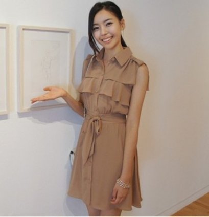  [*พร้อมส่ง L ] [SZ-3900] Shezyy++เดรส++เดรสสีน้ำตาลคอปก ระบาย กระโปรงพริ้ว