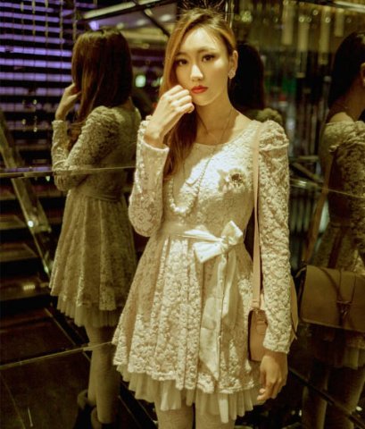 [*พร้อมส่งS M ] [เดรสลูกไม้] [SZ-3946] Shezyy++เดรส++เดรสสีครีม ผ้าลูกไม้ แขนยาว กระโปรงมีผ้าซ้อนค่ะ