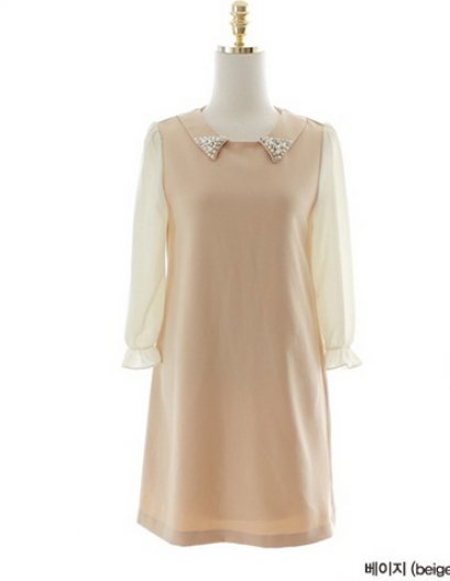  [[*พร้อมส่ง F]] [SZ-3970] Shezyy++เดรส++เดรสสีครีมแขนยาว คอปกค่ะ