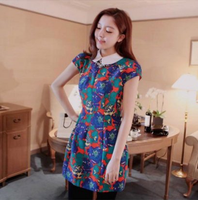  [[*พร้อมส่ง S]] [SZ-3988] Shezyy++เดรส++เดรสสีน้ำเงินลายดอกไม้คอปกสีขาว แขนสั้นค่ะ