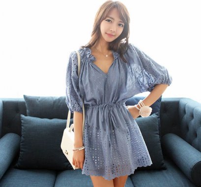  [[*พร้อมส่ง F ]] [SZ-4017] SZ++เดรส++เดรสสีน้ำเงินลายฉลุคอวีเอวผูกค่ะ