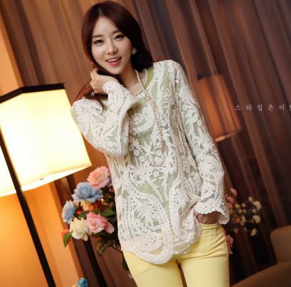  [[*พร้อมส่ง F ]] [เสื้อลูกไม้] [SZ-4019] SZ++เสื้อ++เสื้อสีขาวผ้าลูกไม้แขนยาว