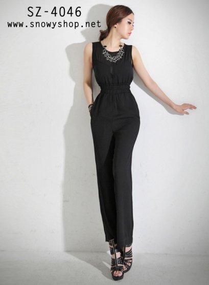  [[PreOrder]] [SZ-4046] SZ++จั๊มสูท++จั๊มสูทเสื้อซีทรูสีดำเอวจั๊มกางเกงขายาว