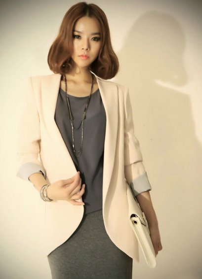  [[*พร้อมส่ง L]] [SZ-4090] SZ++เสื้อสูท++เสื้อสูทสีขาวพับแขนสีฟ้าอ่อน