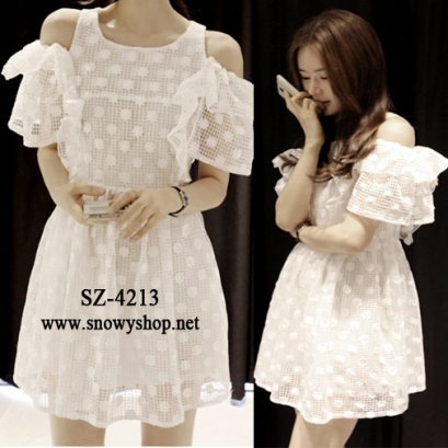  [[*พร้อมส่ง S, M]] [SZ-4213] SZ++เดรส++เดรสเปิดไหล่สไตล์ Party Su แขนระบายชั้น น่ารักมากๆค่ะ
