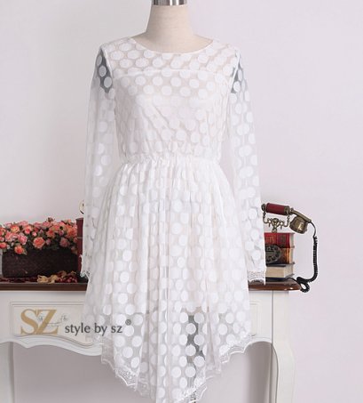  [[*พร้อมส่ง F]] [SZ-9587] Style By SZ ++เสื้อ++ เสื้อแขนยาวซีทรูลายจุดสีขาว