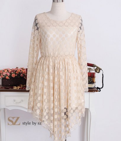 [[*พร้อมส่ง F]] [SZ-9588] Style By SZ ++เสื้อ++ เสื้อแขนยาวซีทรูลายจุดสีน้ำตาล