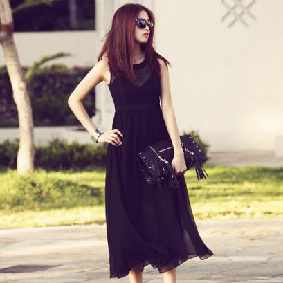  [[*พร้อมส่ง S]] [SZ-9636] Style By SZ ++แม๊กซี่เดรส++ แม๊กซี่เดรสแขนกุดสีดำพร้อมซับในสายเดี่ยวค่ะ