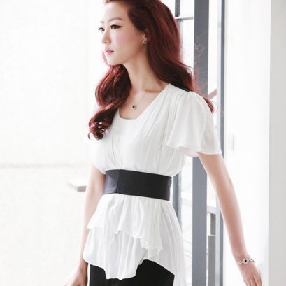  [[*พร้อมส่ง F]] [SZ-9649] Style By SZ ++เสื้อ++ เสื้อแขนสั้นสีขาว