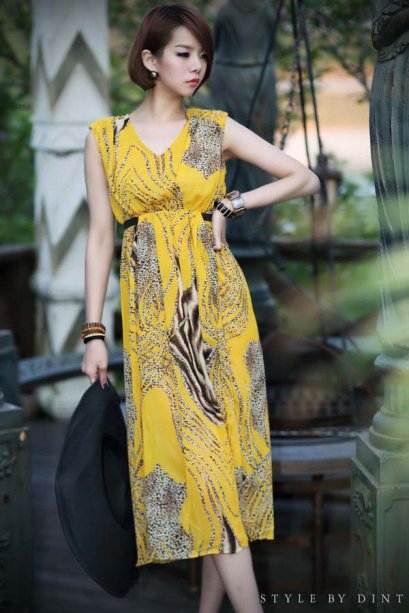  [[*พร้อมส่งS,M ]] [SZ-9779] Style By SZ++เดรส++เดรสสีเหลืองลาย แขนกุด กระโปรงยาวพริ้วค่ะ