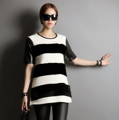  [[*พร้อมส่ง F]] [SZ-9781] Style By SZ++เดรส++เดรสลายทางขาวดำแขนสั้น