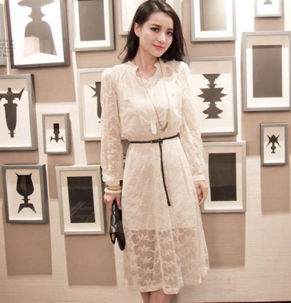  [[*พร้อมส่ง F]] [เดรสลูกไม้] [SZ-9793] Style By SZ++เดรส++เดรสลูกไม้สีขาว มีเดรสซับในและเข็มขัด