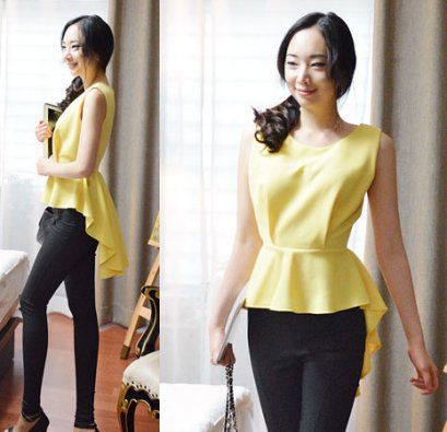      [[*พร้อมส่ง M]] [SZ-9794] Style By SZ++เสื้อ++เสื้อสีเหลืองแขนกุดปลายเสื้อยาวระบาย 