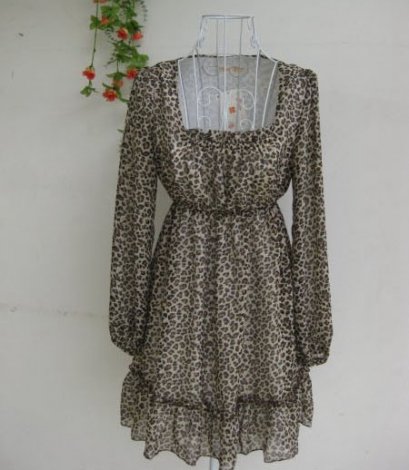  [[พร้อมส่ง F]][Yi-1009] FZY++เดรส++เดรสผ้าซีฟองลายเสือสีน้ำตาล อ่อน แขนยาว กระโปรงพริ้วๆค่ะ