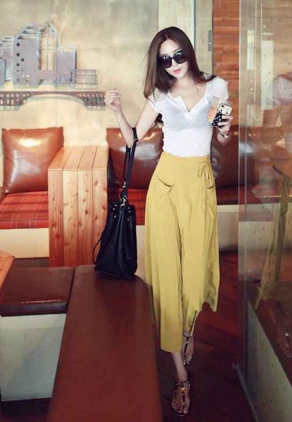  [[พร้อมส่ง M,L]] [Yi-1491] FZY++กระโปรง++กระโปรงยาวสีเหลืองเอวยืดค่ะ