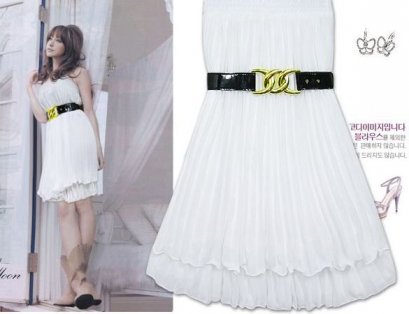 [[พร้อมส่ง F]][Yi-183] FZY++เดรส++เกาะอก ลายผ้าจีบๆทั้งชุด ปลายผ้าซ้อน 2 ชั้นให้เป็นระบาย มีเข็มขัดให้เหมือนแบบค่ะ