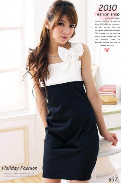      [[พร้อมส่ง]][Yi-895] FZY++เดรส++เดรสเสื้อสีขาวกระโปรงสั้นสีดำ ผ้าไหม สายผูกโบว์ที่ไหล่ค่ะ 