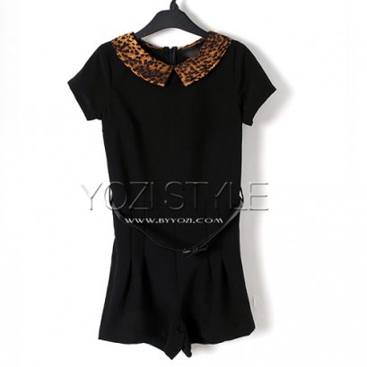  [[พร้อมส่ง]] [Yo-1002] Yozi Style ++จั๊มสูท++ จั๊มสูทขาสั้นสีดำ
