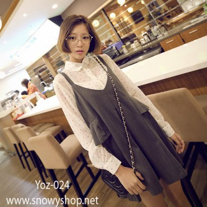  [[*พร้อมส่ง F]] [Yoz-024] Yozi Style++ชุดเอี๊ยม++ชุดเอี๊ยมสีเทากระโปรงสั้นมีกระเป๋าข้าง