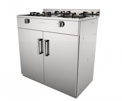 เตาแก๊สตู้ เตาหัวคู่ โครงสร้างสแตนเลสทั้งตัว