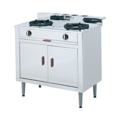 Freestanding gas cooker with cabinet