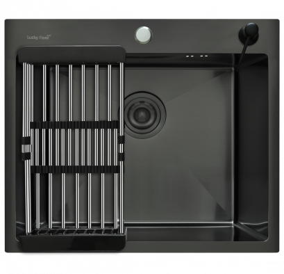 อ่างล้างจาน ซิงค์ล้างจาน PVD พีวีดี เคลือบผิว Coating สีดำ Black 1 หลุม Top ตะแกรง 50cm