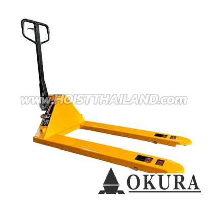 DF-3.0T รถลากพาเลทหน้ากว้าง+แกนตัน ขนาด 3 ตัน / 3000 กก. สีเหลือง ปรับหมุนยกได้ 180 องศา "OKURA"