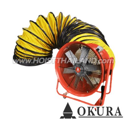 D-OK-28BW20 (พัดลม 28 นิ้ว + ท่อยาว 20 ม.) พัดลมท่อระบายอากาศ ขนาด 28 นิ้ว พร้อมท่อระบายอากาศ 20 เมตร ตัวสีส้ม มอเตอร์ 380V / ไฟฟ้า 3000W OKURA PORTABLE VENTILATOR