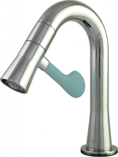 CT1301C43BU ก๊อกเดี่ยวอ่างล้างหน้าพร้อมไฟ LED ก้านปัดนุ่มสีฟ้า(ตัวก๊อกสีโครม) รุ่น SOFT PADDLE