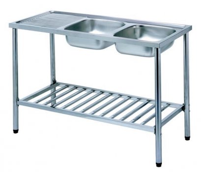 PM811TDLBW SINK STAND อ่างซิงค์2 หลุมมีที่พักจาน+ขาตั้ง สะดือB