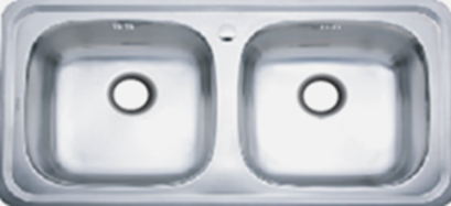 PM841T1B SQUARE SINK อ่างซิงค์สเตนเลส 2 หลุม ไม่มีที่พักจาน(เจาะรูก๊อก 1 รู) สะดือ B