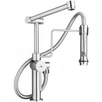 HFVSP-1000A9 ก๊อกเดี่ยวอ่างล้างจานคอสวิง ปรับระดับแบบตั้งพื้น พร้อมสายฉีดล้างจานรุ่นMARATHON