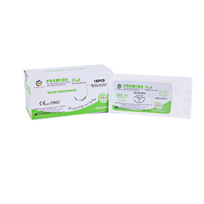 ไหมเย็บแผล PAAMIDE (Nylon) ชนิดไม่ละลายติดเข็ม มี อย. (12เส้น/กล่อง)