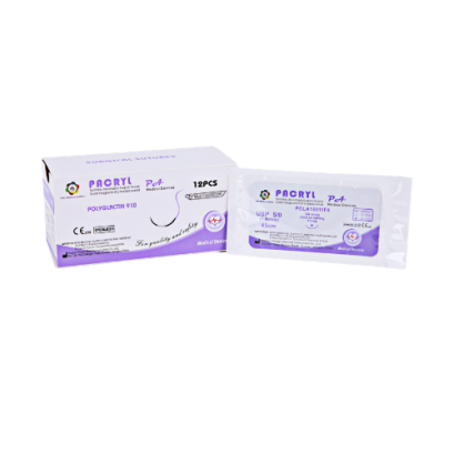 ไหมเย็บแผล PACRYL Polyglactin 910 (PGLA) ชนิดละลายติดเข็ม มี อย. (12เส้น/กล่อง)