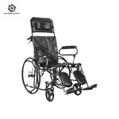 รถเข็นผู้ป่วยปรับเอนนอนตามล็อก เบาะหนัง โครงเหล็กพ่นสี | KY902GC-46