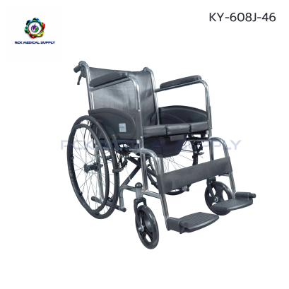 รถเข็นผู้ป่วยมาตรฐาน เบาะหนัง เหล็กชุบ | KY-608J-46