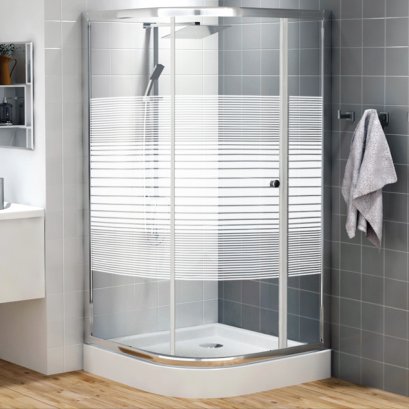 ตู้อาบน้ำเข้ามุม (พิมพ์ลาย) พร้อมถาดรองตู้อาบน้ำ