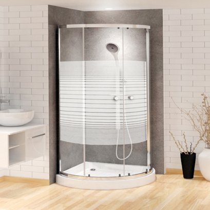 ตู้อาบน้ำเข้ามุม (พิมพ์ลาย) พร้อมถาดรองตู้อาบน้ำ