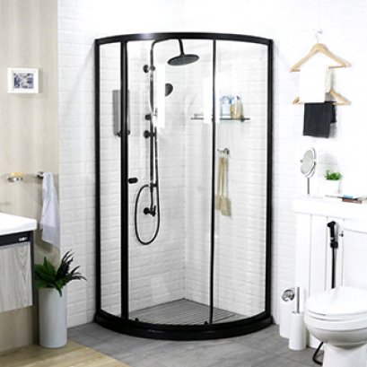 ตู้อาบน้ำเข้ามุมพร้อมธรณีเทียมรองตู้อาบน้ำ