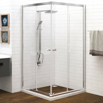 ตู้อาบน้ำเข้ามุมพร้อมธรณีเทียมรองตู้อาบน้ำ