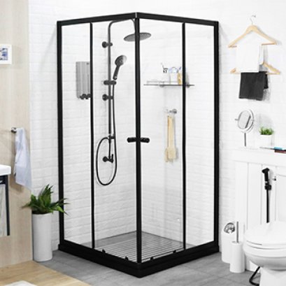 ตู้อาบน้ำเข้ามุมพร้อมธรณีเทียมรองตู้อาบน้ำ