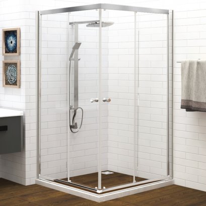 ตู้อาบน้ำเข้ามุมพร้อมธรณีเทียมรองตู้อาบน้ำ